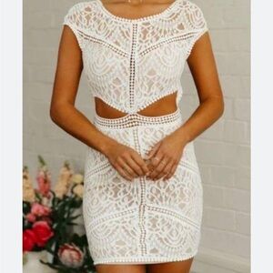 Hello Molly White Lace Cutout Open Back Dress Size L
